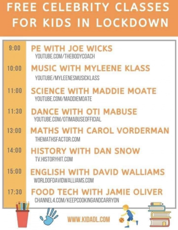 Free Celebrity classes for kids in lockdown