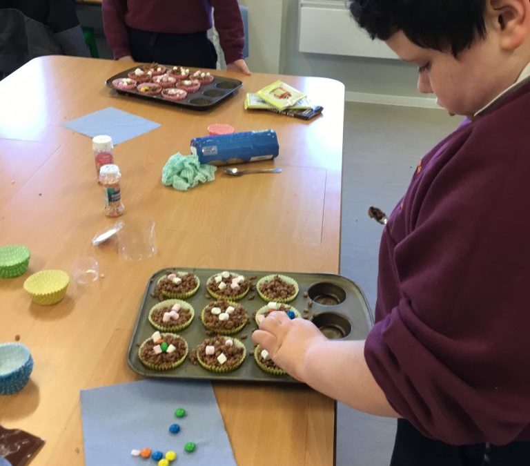 We made chocolate biscuit buns and watched the chocolate melt and set!