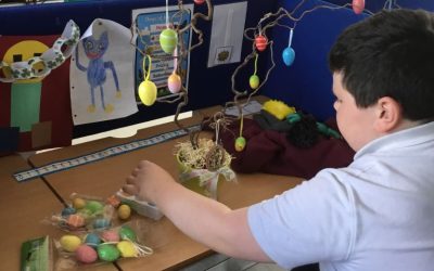 Decorating the Easter tree for staff to enjoy